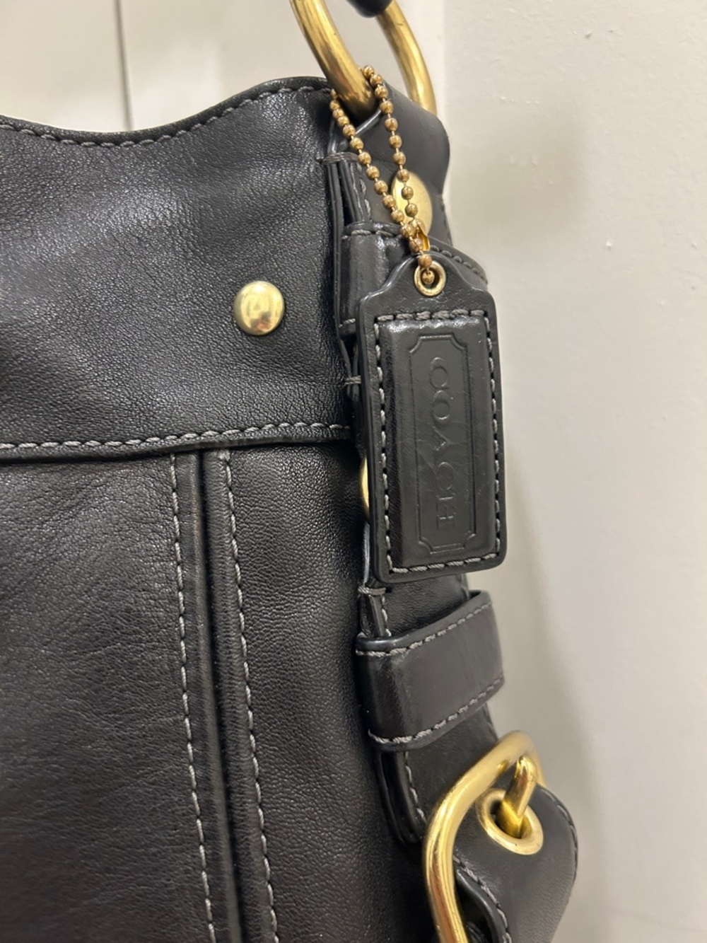 Coach Zoe Hobo Black Leather Shoulder Bag with Gold Accents - Picture 5 of 17